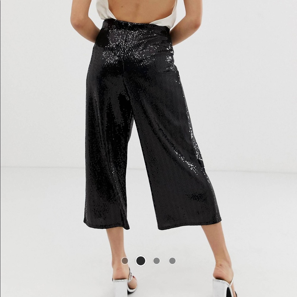 Miss Selfridge Wide Leg Black Glitter Pants